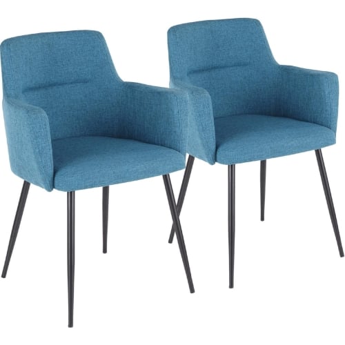 Andrew Dining Accent Chair in Teal Fabric & Black Metal (Set of 2)